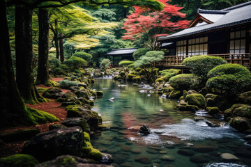 Fototapeta na wymiar Japanese Garden in Tokyo, Japan. Japanese Garden is one of the most beautiful gardens in the world.