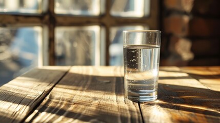 wooden table with clean drinking water, symbolizing the intersection of financial success and a commitment to a healthy lifestyle