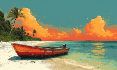 Art Illustration Modern Poster and Cover of tropical island concept