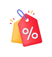 3D Discount offer tag icon. Sales with an excellent offer. Black Friday discount banner or coupon