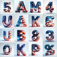 Us flag glass 3D Lettering Typeface. AI generated illustration