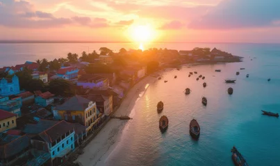 Foto auf Acrylglas Zanzibar colorful exotic seascape with boats near Zanzibar shore in Africa
