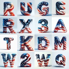 Us flag glass 3D Lettering Typeface. AI generated illustration