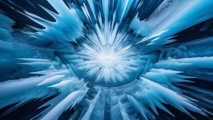 Fototapeta premium Wallpaper radiates, a snowflake pirouette on ice; nature inspires, water, and an explosion in a winter scene.