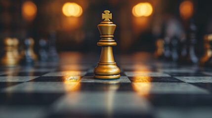 A Golden Chess Piece on a Black and White Chess Board