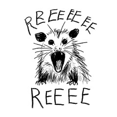 opossum screaming in the style of childish hand drawn drawing. Perfect design for greeting cards, posters, T-shirts, banners, print invitations