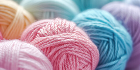 Close-up of colorful yarn in pastel colors.