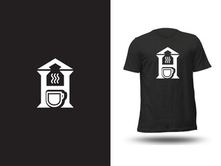 t shirt design with a coffee shop, cup in letter H .