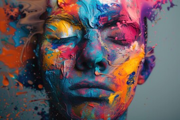 Portrait of a woman made of different emotions and colors flow and mix with each other