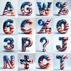 Us flag glass 3D Lettering Typeface. AI generated illustration