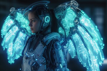 Woman with cybernetic wings that allow her to fly