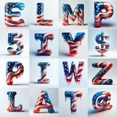 Us flag glass 3D Lettering Typeface. AI generated illustration