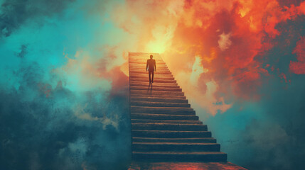 Man Standing on Stairway Leading to the Sky