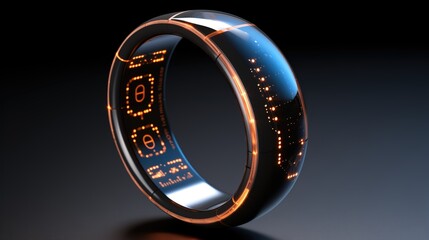 Futuristic smart ring with biometric sensors and sports and health tracking features - obrazy, fototapety, plakaty