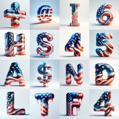 Us flag glass 3D Lettering Typeface. AI generated illustration