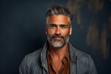 Obraz premium Portrait photography of a pleased man in his 40s that is wearing jeans clothes