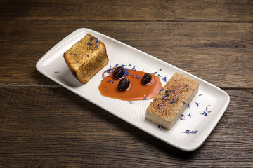 Delicious appetizers from the restaurant. Close up