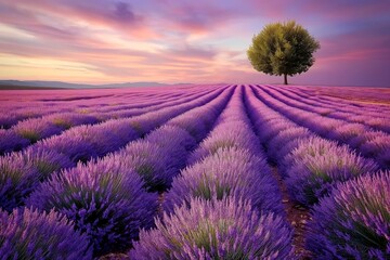 Breathtaking Lavender Fields at Sunset