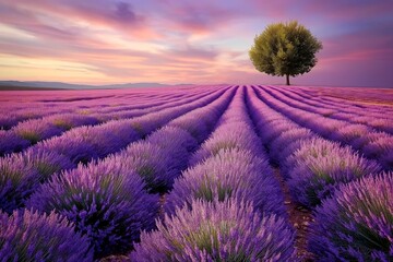 Fototapeta premium Breathtaking Lavender Fields at Sunset