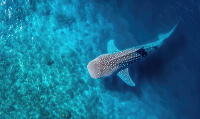 Tropical island and whale shark - above and below water
