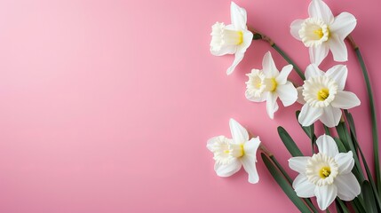 daffodils on a pink background with space for text.