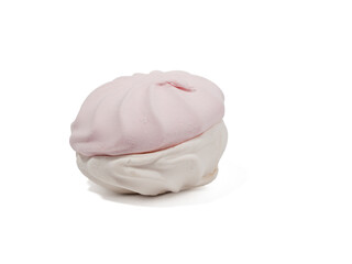 White and pink meringue cookies on a transparent PNG background. Meringue cookies close-up.