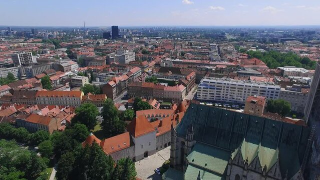 Townscape with August Cesarec district and Zagreb Cathedral near Kaptol square