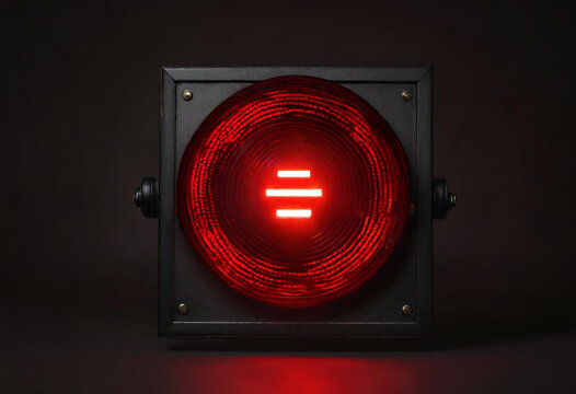 Vivid Vigilance: Red Alert Lamp or Warning Indicator Glowing on Black Panel – A Striking Visual Signal of Urgency and Caution