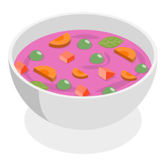 3D Isometric Flat  Set of Soup Bowls. Item 1