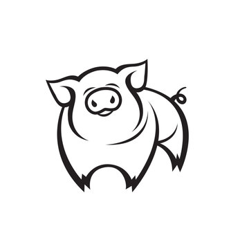 monochrome illustration of pig isolated on white background