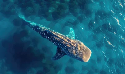 Fototapeten Tropical island and whale shark - above and below water © STORYTELLER