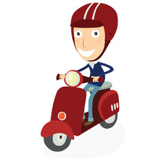 Man driving a scooter. Vector Illustration.