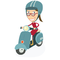 Woman driving a scooter. Vector Illustration.