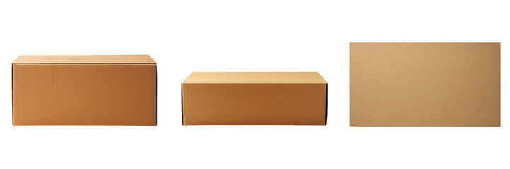 Set of medium-sized light brown cardboard box on a  transparent background