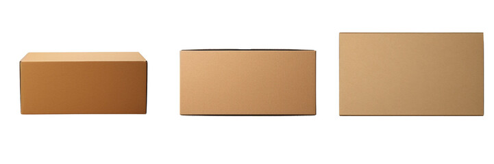 Fototapeta premium Set of medium-sized light brown cardboard box on a transparent background