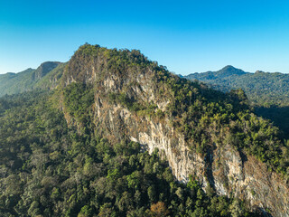 aerial view the beautiful sun shine on the mountain top of Thi Lor Su waterfall.the beautiful sun shine on the perfect forest of Thi Lor Su waterfall..the pristine beauty of Tak Thailand.