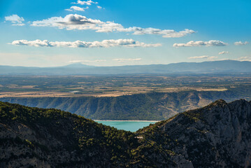 Beautiful landscape of mountains and lake from the Verdon canyon in France.