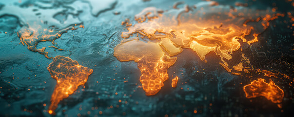 Panoramic abstract background of world map. Banner, wallpaper concept.