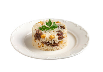 Traditional Turkish dishes; Rice pilaf with chickpeas and meat. Turkish name; Etli - nohutlu pirinc...