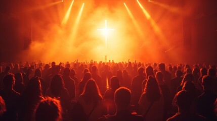 Fototapeta na wymiar A Crowd of People Engaged in Cross Worship