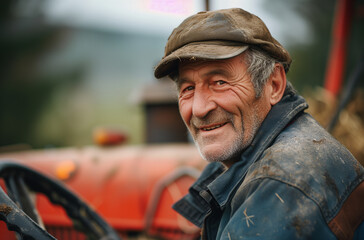 Fototapeta premium smiling farmer with tractor