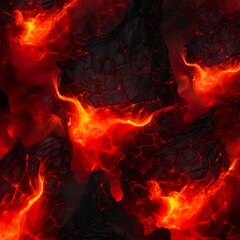 Fototapeta na wymiar Lava texture fire background rock volcano magma molten hell hot flow flame pattern seamless. Earth lava crack volcanic texture ground fire burn explosion stone liquid black red inferno planet relief.