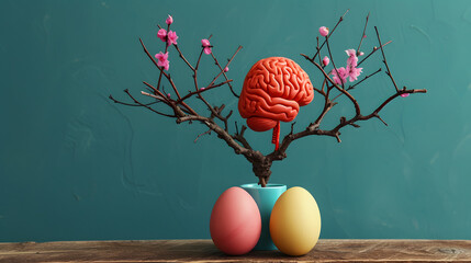 Tree Branch With Three Eggs - obrazy, fototapety, plakaty
