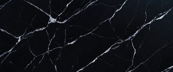 A high-resolution image capturing the detailed pattern of white veins running through the elegant surface of black marble - obrazy, fototapety, plakaty