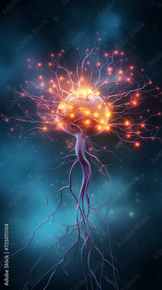 Wall mural neurons connected with electrical impulses inside an artificial intelligence.