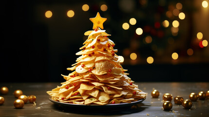 Christmas tree made of chips. Generaive ai