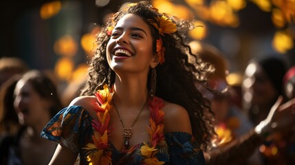 Beautiful young woman wear colorful autumn leaves wreath