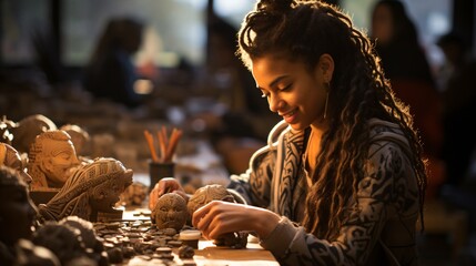 One female working with pottery
