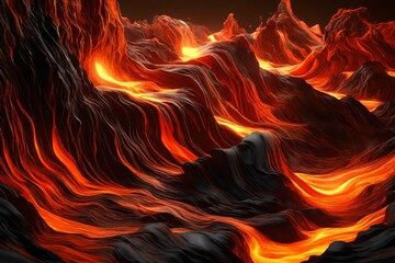 A 3D visualization of flowing lava, with glowing red and orange textures and dynamic movement