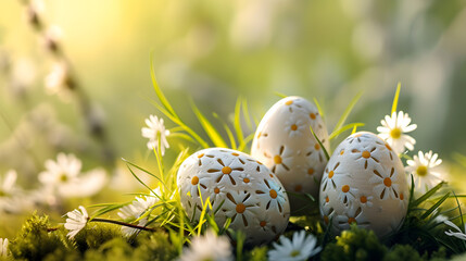 A Group of Three Eggs on a Grass-Covered Field